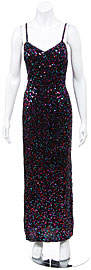 Fully Sequined Long Cocktail Dress with Spaghetti straps
